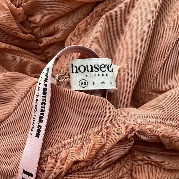 NWT House of CB Tiarra nude ruched mesh midi dress - Picture 10 of 11